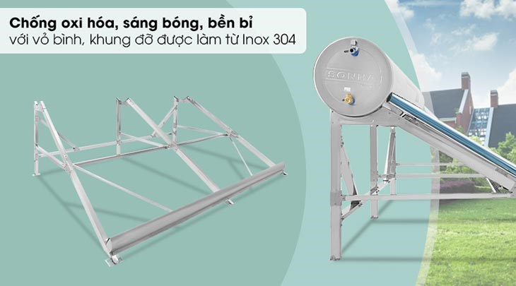 Máy nước nóng năng lượng mặt trời Sơn Hà 320 lít Titan ống Gold 58-320 chống gỉ sét, dễ lắp đặt với khung chân máy và vỏ bình vững chắc bằng Inox 304