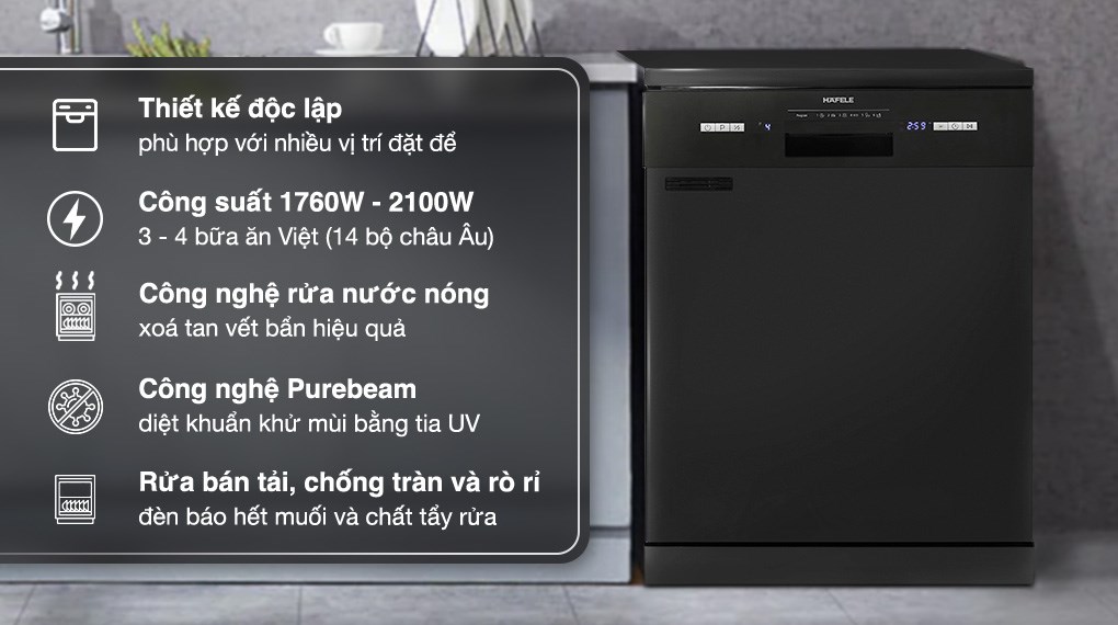 Máy rửa chén độc lập Hafele HDW-F601B (535.29.670) dễ bố trí trong không gian nhà bếp với màu sắc trang nhã