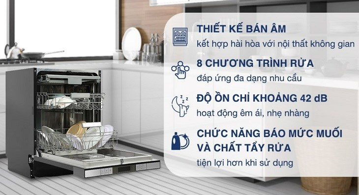 Máy rửa chén bán âm Hafele HDW-SI60AB sở hữu kiểu dáng hiện đại, dễ lắp đặt và trang bị nhiều tiện ích sử dụng