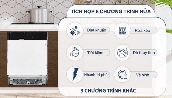 Máy rửa chén âm tủ Hafele HDW-FI60D (533.23.320) trang bị 8 chương trình thuận tiện cho việc sử dụng