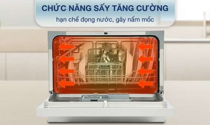 Máy rửa chén mini Hafele HDW-T50B (539.20.600) trang bị chức năng sấy tăng cường hỗ trợ sấy khô chén bát hiệu quả trước khi sử dụng