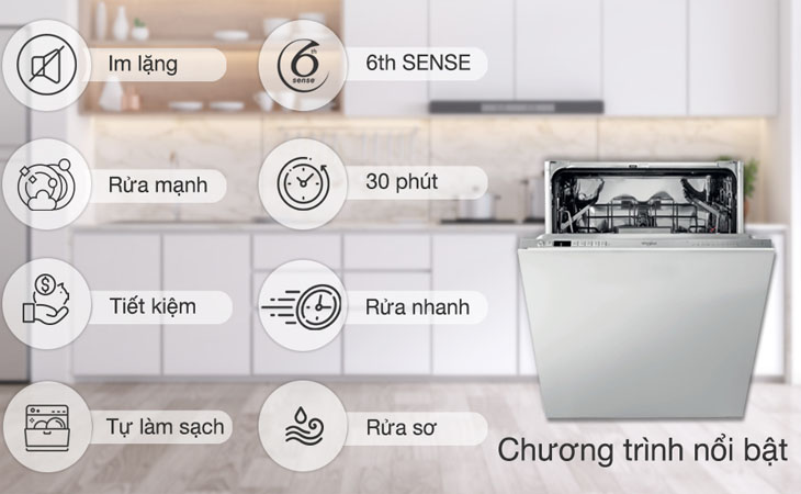 Máy trang bị nhiều chương trình rửa tự động giúp làm sạch chén dĩa.