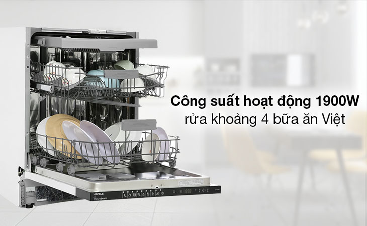 Máy hoạt động mạnh mẽ, đáp ứng nhu cầu rửa chén đĩa với mức công suất khoảng 1900W.