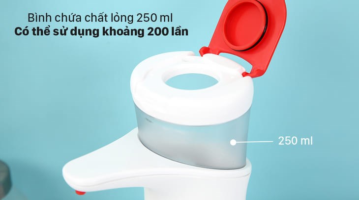 Máy rửa tay Deerma có dung tích chứa 250ml, có thể sử dụng khoảng 200 lần