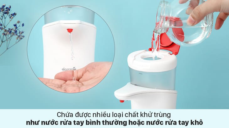 Máy rửa tay Deerma không chỉ chứa xà phòng rửa tay thông thường mà còn có thể chứa được nhiều loại nước khử trùng