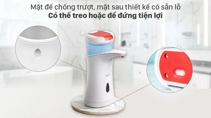 Máy rửa tay tự động thông minh DEERMA XS100 sở hữu thiết kế thon gọn, mặt để chống trượt, có thể treo hoặc để đứng dễ dàng