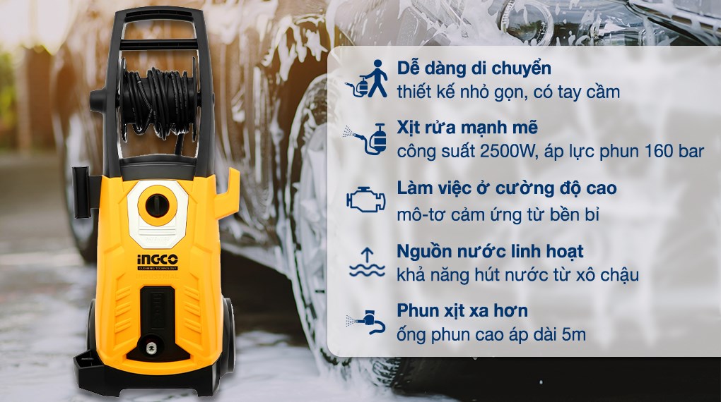 Máy phun xịt rửa áp lực cao Ingco HPWR25008 2500W