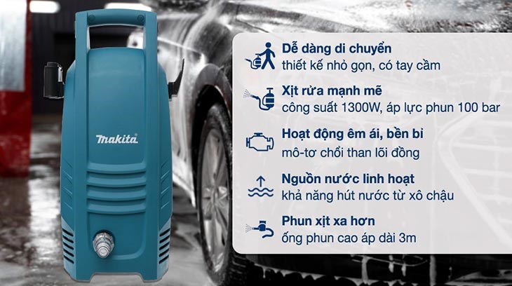 Máy phun xịt rửa áp lực cao Makita HW101 1300W có giá 2.484.000 đồng (cập nhật tháng 04/2023, có thể thay đổi theo thời gian)