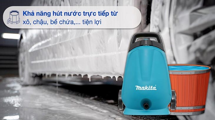 Máy phun xịt rửa áp lực cao Makita HW102 1300W có khả năng hút nước trực tiếp từ xô, chậu, bể chứa,...