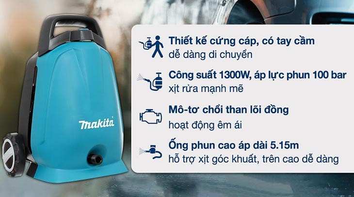 Máy phun xịt rửa áp lực cao Makita HW102 1300W tích hợp nhiều ưu điểm nổi bật