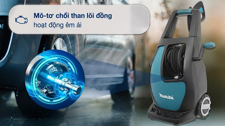 Máy phun xịt rửa áp lực cao Makita HW111 1700W trang bị mô-tơ chổi than lõi đồng hoạt động êm ái