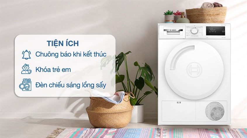 Máy sấy Bosch sở hữu nhiều tiện ích thông minh, tiện lợi