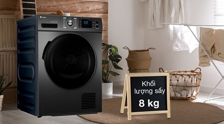 Máy sấy ngưng tụ Casper 8 kg TD – 80CGB có khối lượng sấy lên đến 8kg, phù hợp với gia đình 2 - 3 thành viên