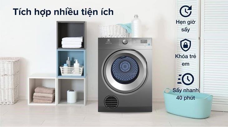 Máy sấy thông hơi Electrolux 8.5 kg EDS854N3SB có tính năng sấy nhanh 40 phút tiết kiệm thời gian sấy quần áo