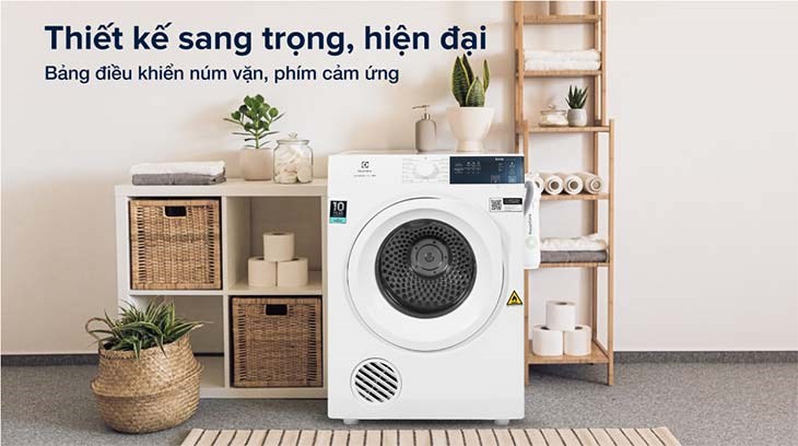 Máy sấy thông hơi Electrolux 8.5 Kg EDV854J3WB được thiết kế sang trọng, hiện đại với điều khiển núm vặn và phím cảm ứng