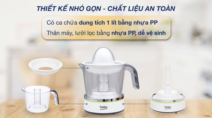 Máy vắt cam Beko 40W CJB5103W có kiểu dáng nhỏ gọn, dễ dàng bố trí trong mọi không gian
