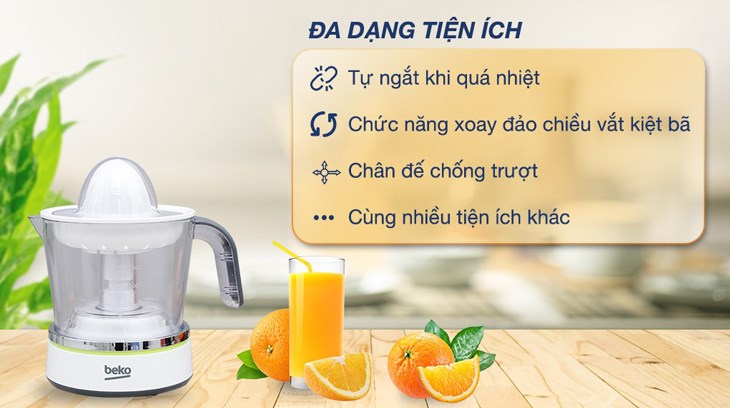 Máy vắt cam Beko 40W CJB5103W được trang bị đa dạng tiện ích thông minh đi kèm, đảm bảo an toàn cho người dùng