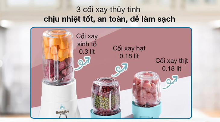 Máy xay mini đa năng Bonbébé BB-39 được trang bị cối xay thủy tinh