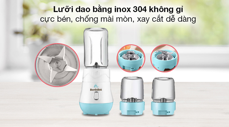 Máy xay mini đa năng Bonbébé BB-39 được trang bị lưỡi dao bằng inox 304