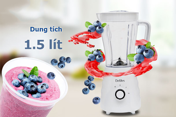 Máy xay sinh tố Delites được trang bị dung tích cối xay lớn giúp bạn tiết kiệm thời gian xay nguyên liệu