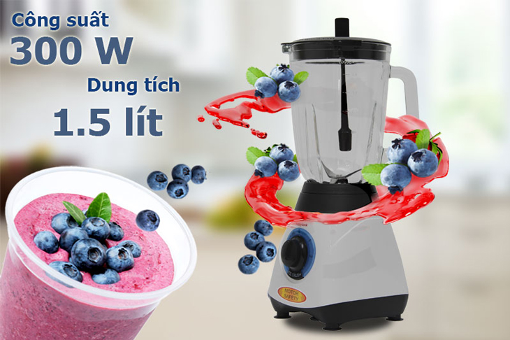 Máy xay sinh tố Happycook có mức công suất 300W giúp bạn xay nhuyễn nhiều thực phẩm cùng lúc, tiết kiệm thời gian