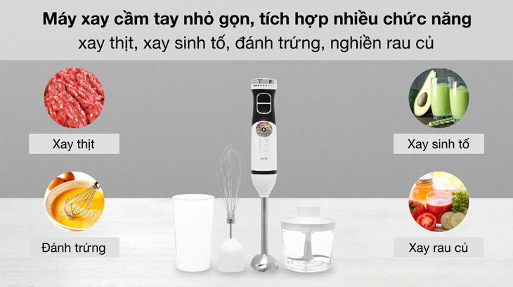 Máy xay sinh tố cầm tay Hommy HB5005K-GS nhỏ gọn, đa chức năng từ xay thịt, sinh tố đến đánh trứng