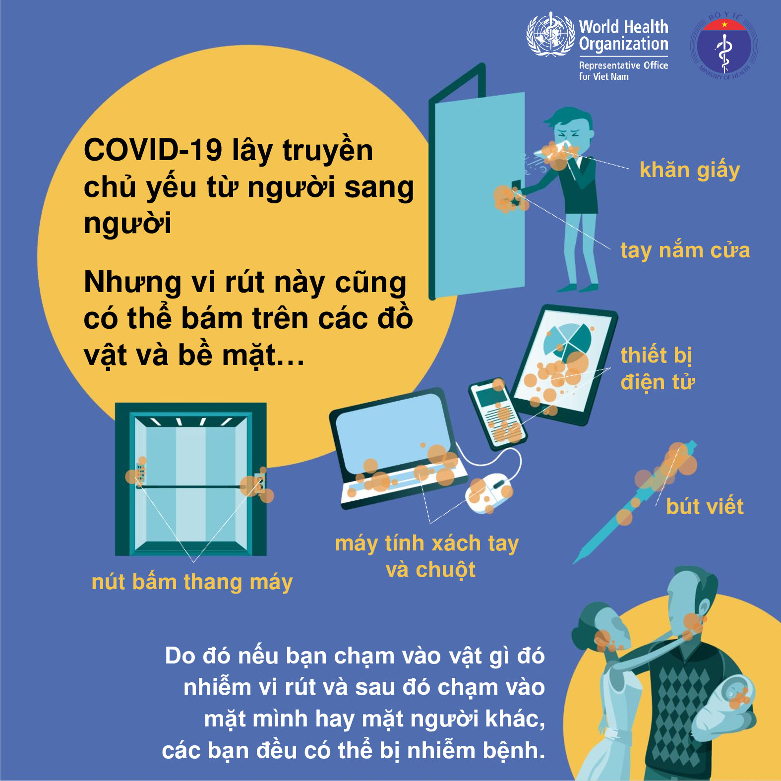 Lây truyền khi tiếp xúc trên bề mặt đồ dùng nhiễm bẩn