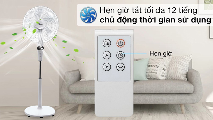 Nên tận dụng chế độ hẹn giờ của quạt đứng Midea DC inverter FS40-15DR để tiết kiệm điện