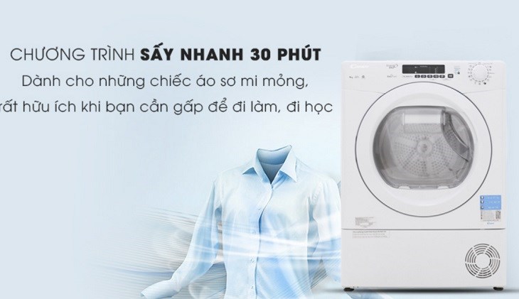 Máy sấy ngưng tụ Candy 9 Kg GVS C9DE-S rút ngắn thời gian phơi quần áo hiệu quả
