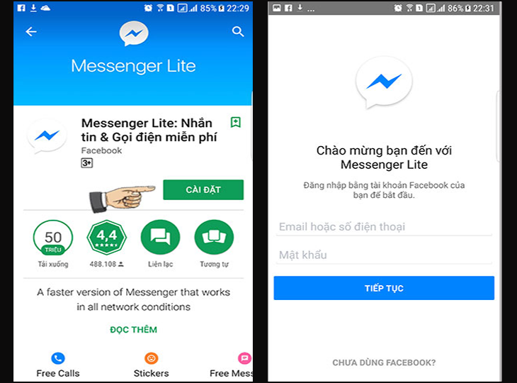 Cài đặt và đăng nhâp Messenger Lite