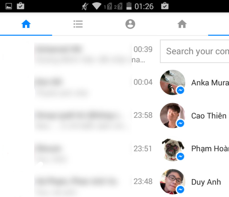 Giao diện sử dụng Messenger Lite