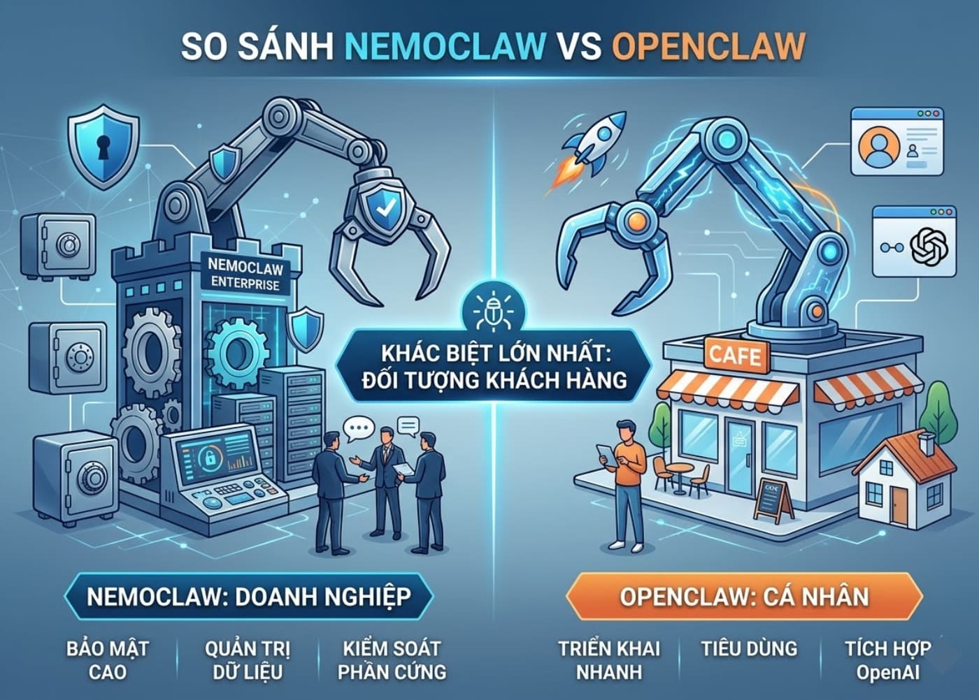 So sánh sự khác biệt của NemoClaw và OpenClaw