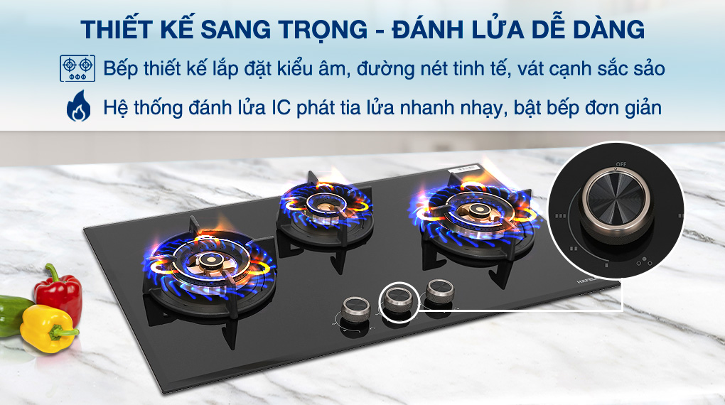 Bếp ga âm Hafele HC-G783B (538.66.477) có hiết kế và hệ thống đánh lửa của bếp