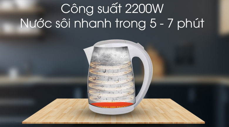 Công suất của bình siêu tốc khá lớn, từ 1400 – 2200W