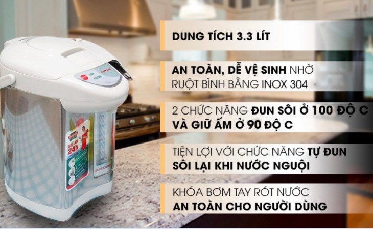 Bình thủy điện Sunhouse SHD1533 3.3 lít có nhiều tiện ích hỗ trợ người dùng