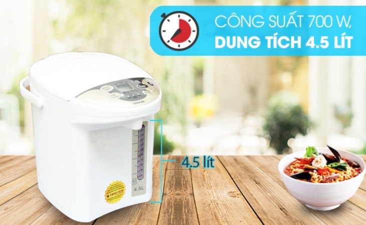 Bình thủy điện Toshiba PLK-45SF(WT)VN 4.5 lít cung cấp đủ lượng nước nóng cho gia đình đông thành viên