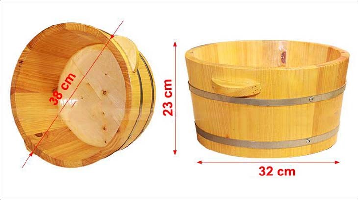 Kích thước chậu ngâm chân gỗ thường là 38 cm x 32 cm x 23 cm