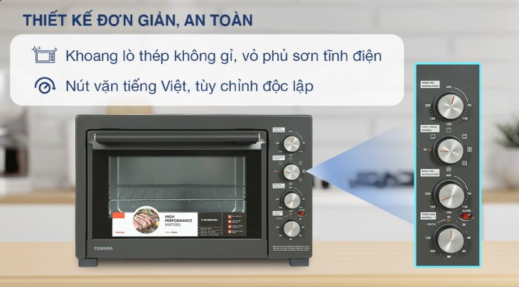 Lò nướng Toshiba TL-MC40EZF(GR) 40 lít có bảng điều khiển nút vặn bằng tiếng Việt dễ hiểu, dễ thao tác