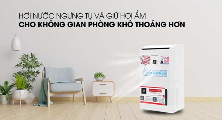 Máy hút ẩm có lọc không khí Sharp DW-D12A-W có hệ thống hút ẩm ngưng tụ