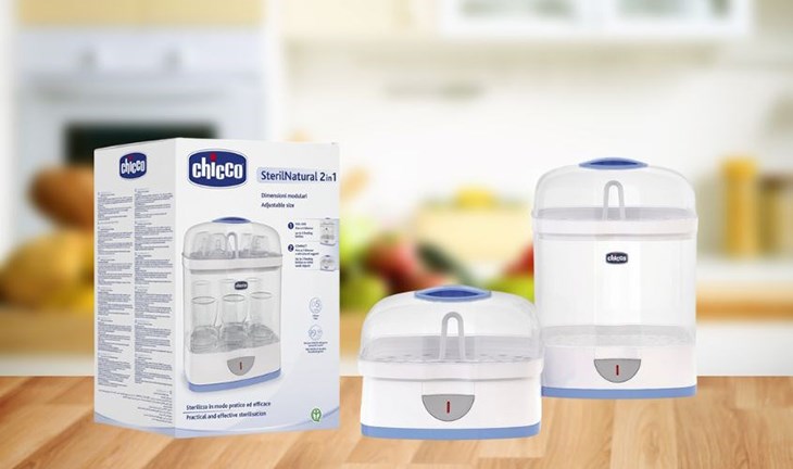Máy tiệt trùng bình sữa Chicco được trang bị chế độ tiệt trùng nhanh Compact Eco, giúp tiết kiệm tối đa thời gian