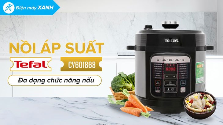 Nồi áp suất điện Tefal CY601868 6 lít sở hữu thiết kế hiện đại và sang trọng với màu xám đen nổi bật