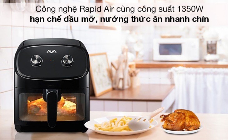 Nồi chiên không dầu AVA 55K07A 5.5 lít có công nghệ nấu Rapid Air giúp thức ăn chín nhanh hơn