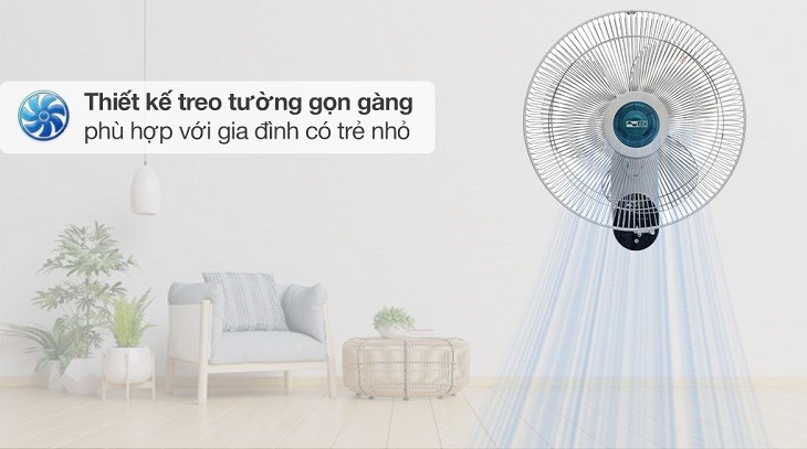 Quạt treo tường AC 3 cánh AWF02A163 55W với thiết kế gọn gàng giúp tiết kiệm không gian