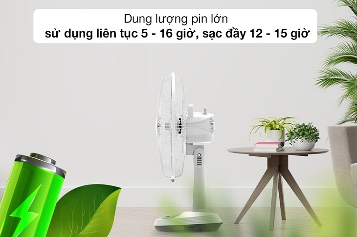 Quạt sạc điện Sunhouse SHD7223 có dung lượng pin lớn, sử dụng liên tục trong 5 - 16 giờ