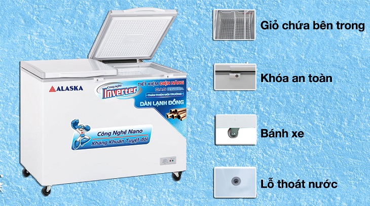 Tủ đông Alaska Inverter 312 lít BCD 5068CI tích hợp nhiều tiện ích nổi bật, phù hợp với nhu cầu sử dụng của nhiều người