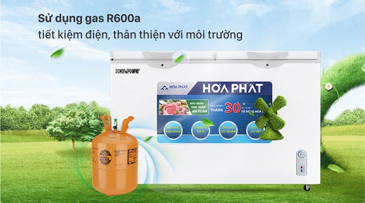 Tủ đông Hòa Phát 352 lít HCF 666S1Đ2 sử dụng gas R600a tiết kiệm điện, thân thiện với môi trường