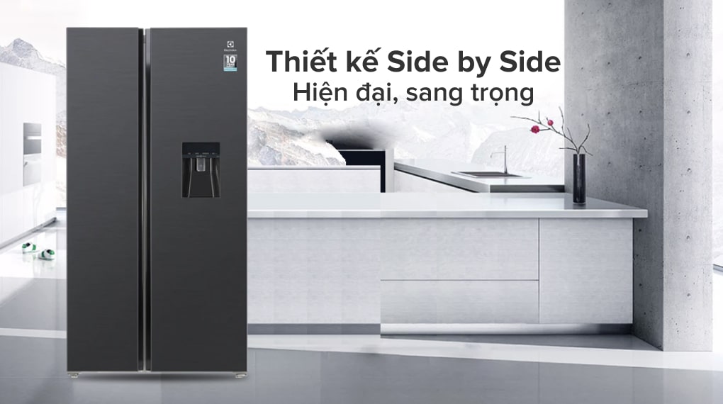 Tủ lạnh Electrolux Inverter 571 lít Side By Side ESE6141A-BVN phủ gam màu đen huyền bí giúp không gian bếp của gia đình bạn thêm phần sang trọng