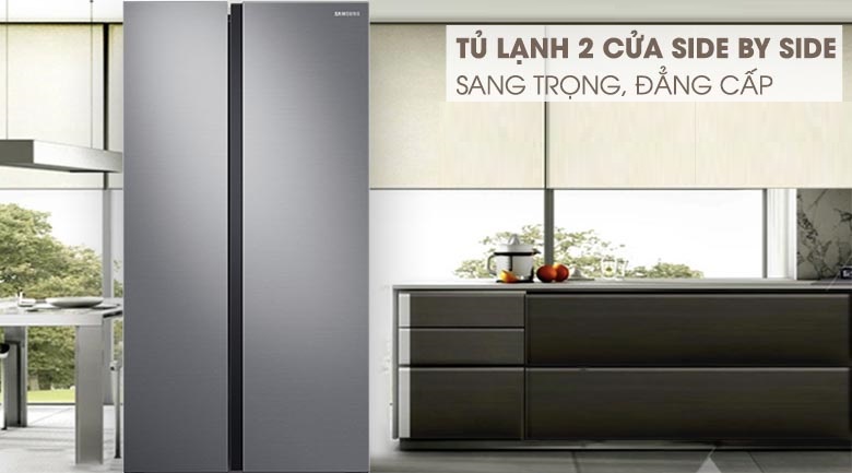 Tủ lạnh Samsung Inverter 655 lít Side By Side RS62R5001M9/SV có thiết kế kiểu tủ lạnh side by side đẳng cấp, đi cùng gam màu bạc sang trọng