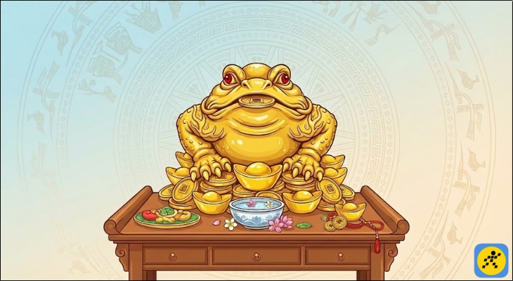 Cóc ngậm tiền (Thiềm thừ) trên bàn thờ Thần Tài cũng là cách để chiêu tài, hút lộc vào nhà