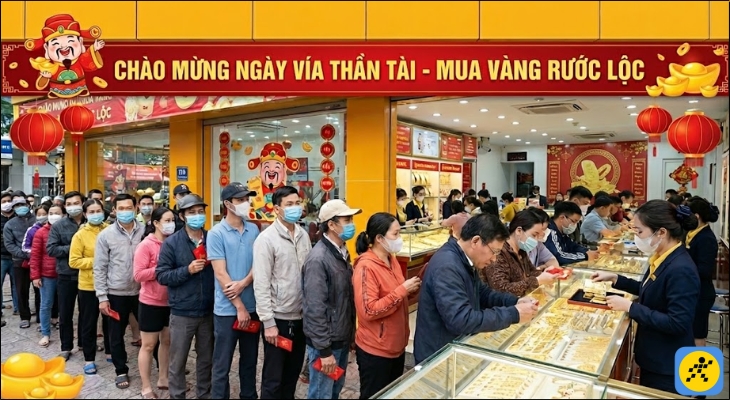 Vào ngày vía Thần Tài, hình ảnh người dân xếp hàng dài tại các tiệm vàng đã trở nên quen thuộc